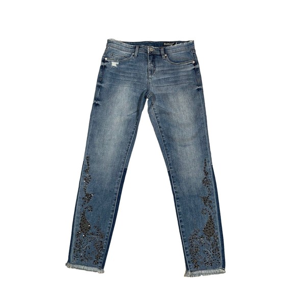 Blank NYC Beaded Embellished‎ Blue Crop Skinny Classique Fly Zip  Jeans Size 28 - Picture 1 of 11